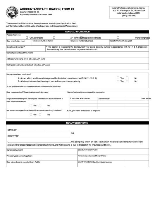 Fillable Form 49209 - Accountancy Application - Indiana Professional Licensing Agency Printable pdf
