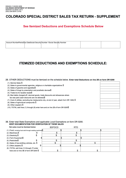 Colorado Special District Sales Tax Return Form - Department Of Revenue Printable pdf