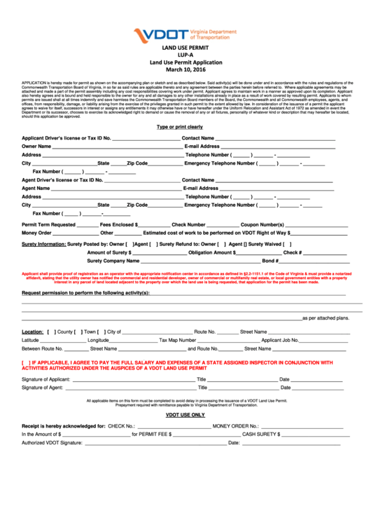 Land Use Permit Application Form