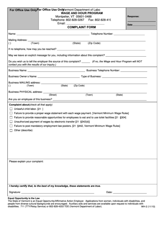 Complaint Form Printable pdf