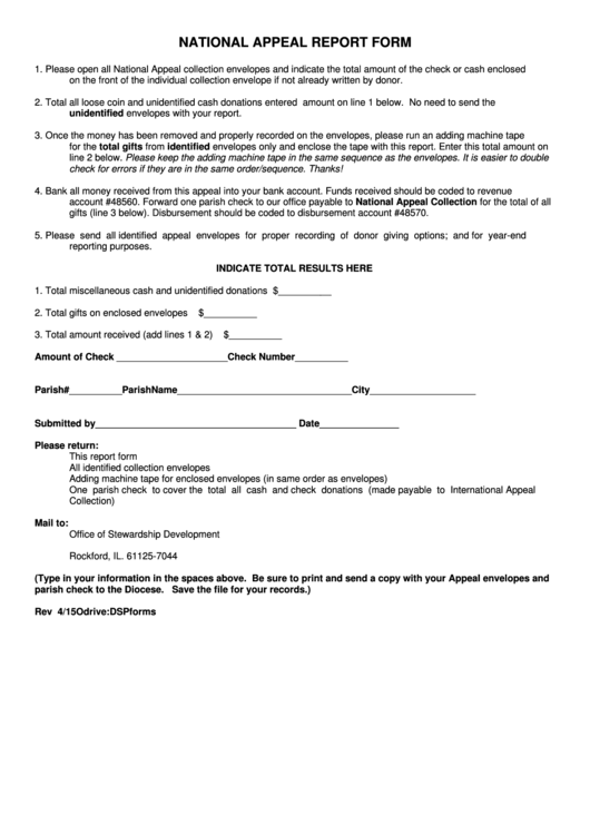 Fillable National Appeal Report Form Printable pdf