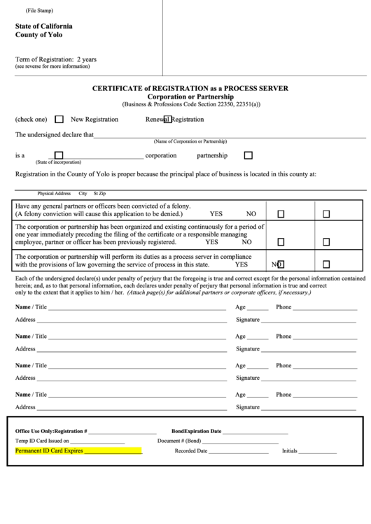 Certificate Of Registration As A Process Server Template Printable pdf