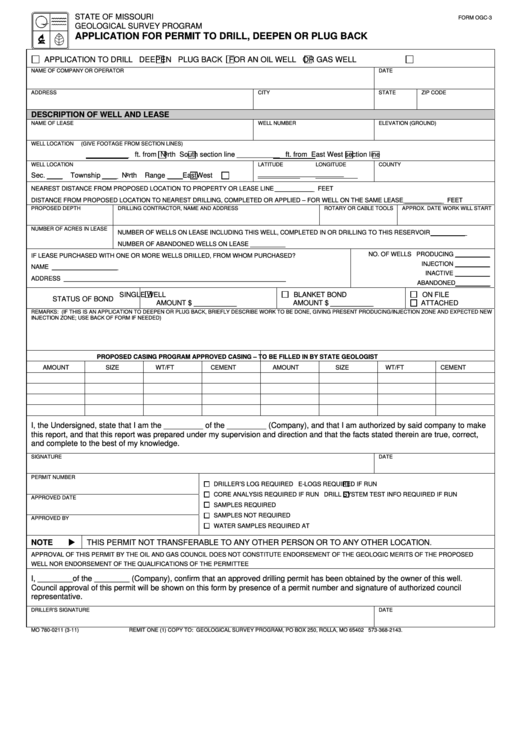 Fillable Form Ogc-3 - Application For Permit To Drill, Deepen Or Plug Back Form Printable pdf