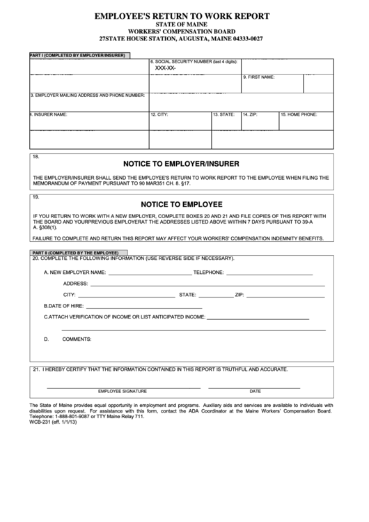 Fillable Form Wcb-231 - Employee