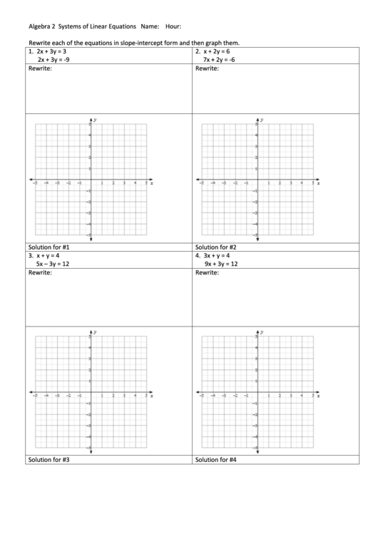 Algebra - Systems Of Linear Equations Printable pdf