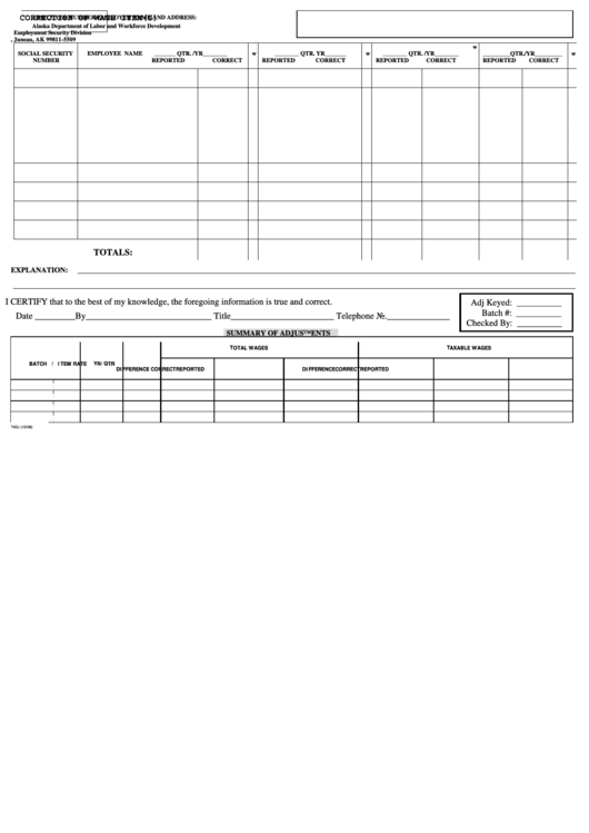 Form Tadj - Correction Of Wage Item(S) Form Printable pdf