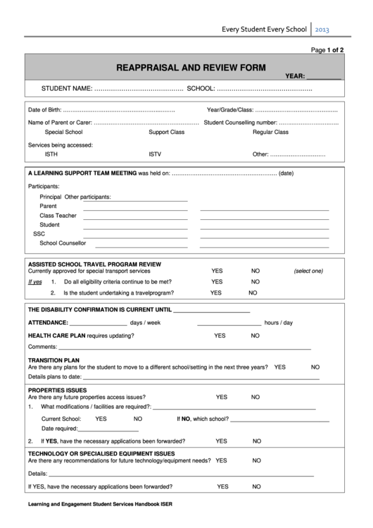 Fillable Reappraisal And Review Form Printable pdf