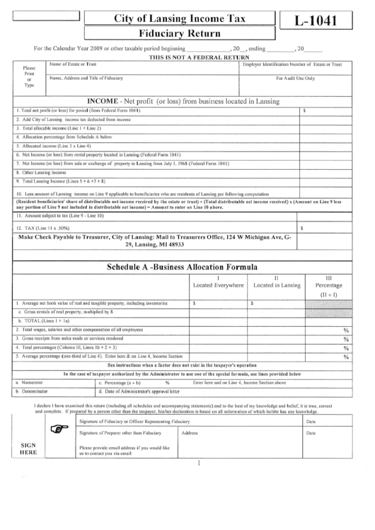 Form L-1041 - Fiduciary Return Printable pdf