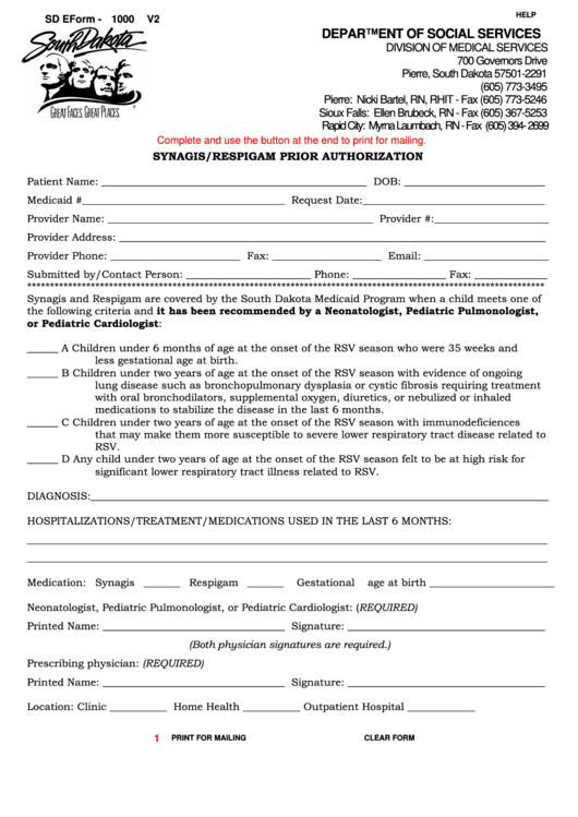 Fillable Form Sd Eform - 1000 V2 - Application For Web Search Portal Property Tax Exemption - Department Of Social Services, State Of South Dakota Printable pdf