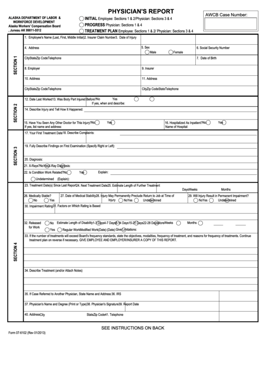 Fillable Form 07-6102 - Physician