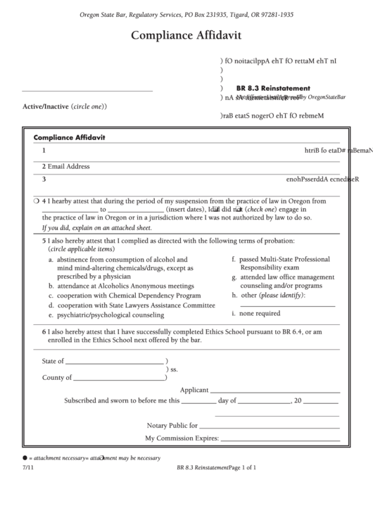 Compliance Affidavit Form Or Printable pdf