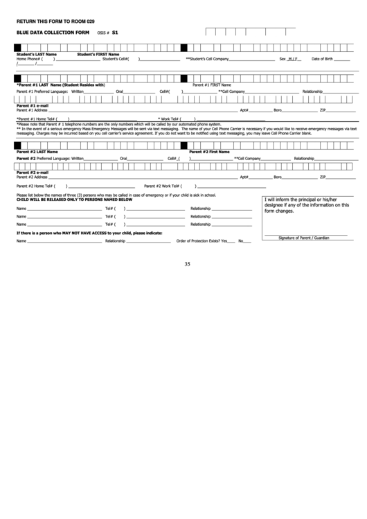 Blue Data Collection Form Student Printable pdf
