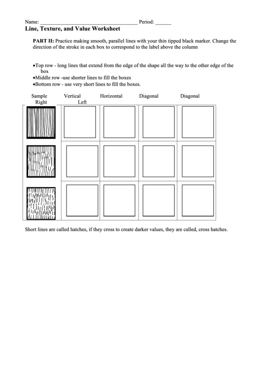 Line, Texture, And Value Worksheet Printable pdf