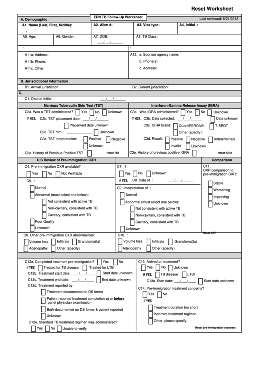 Fillable Edn Tb Follow-Up Worksheet Printable pdf