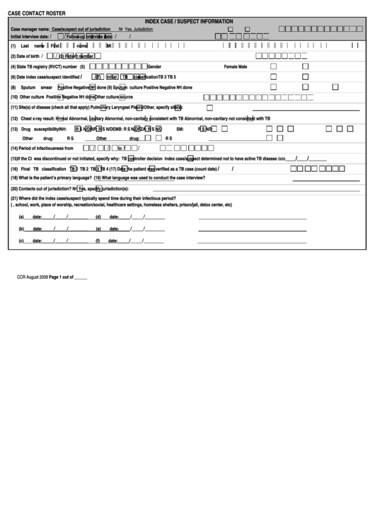 Case Contact Roster Form (Ccr) Printable pdf