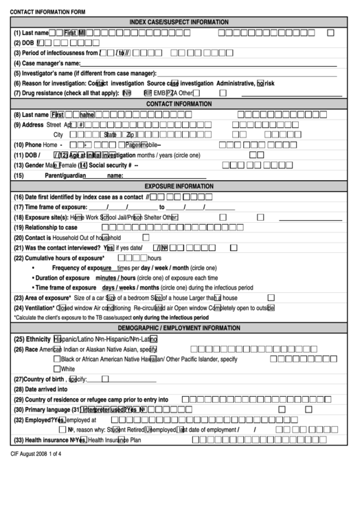 Contact Information Form Printable pdf