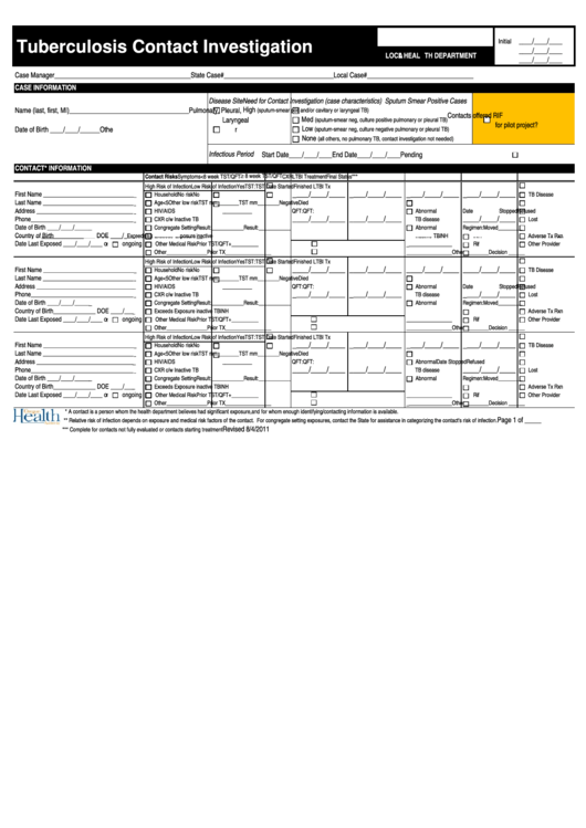 Tb Contact Investigation Form Printable pdf