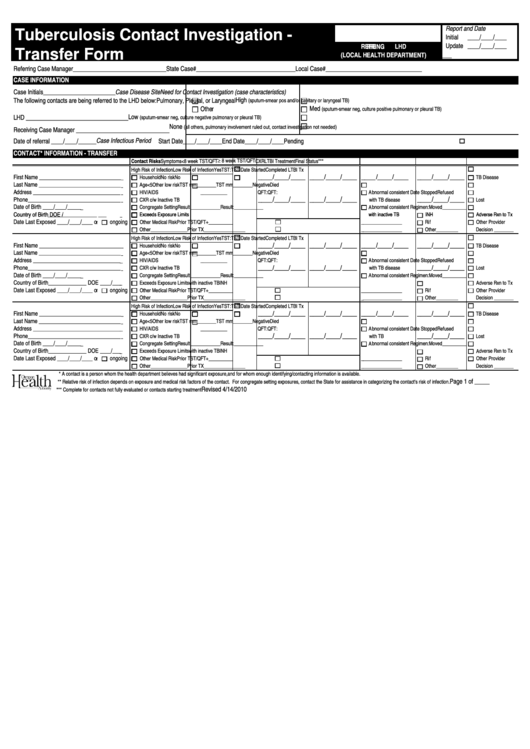 Tuberculosis Contact Investigation Transfer Form Printable pdf