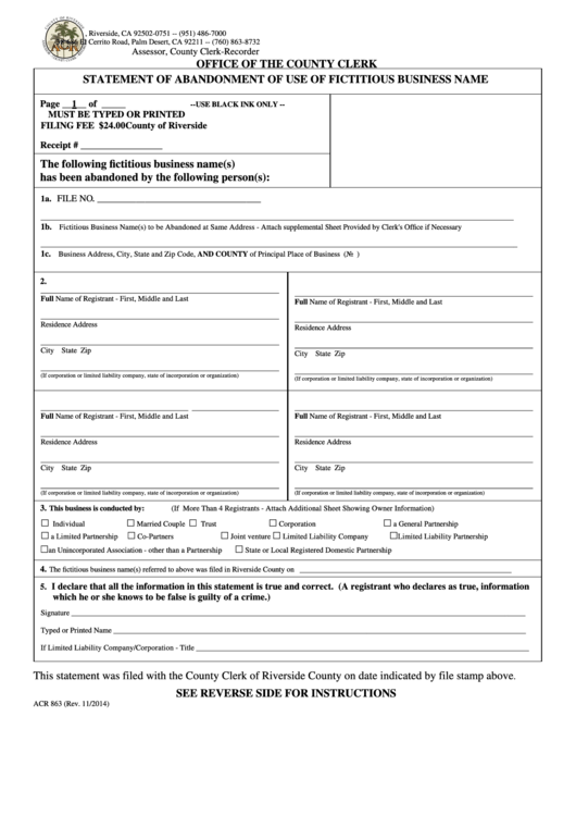 Fillable Statement Form Of Abandonment Of Use Of Fictitious Business Name Printable pdf