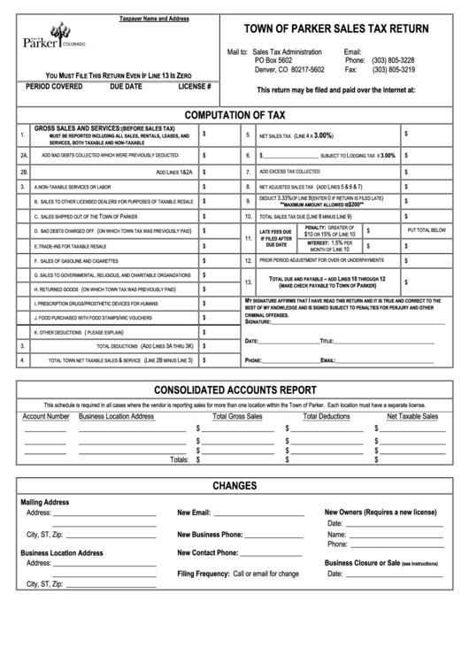 Town Of Parker Sales Tax Return Form Printable pdf