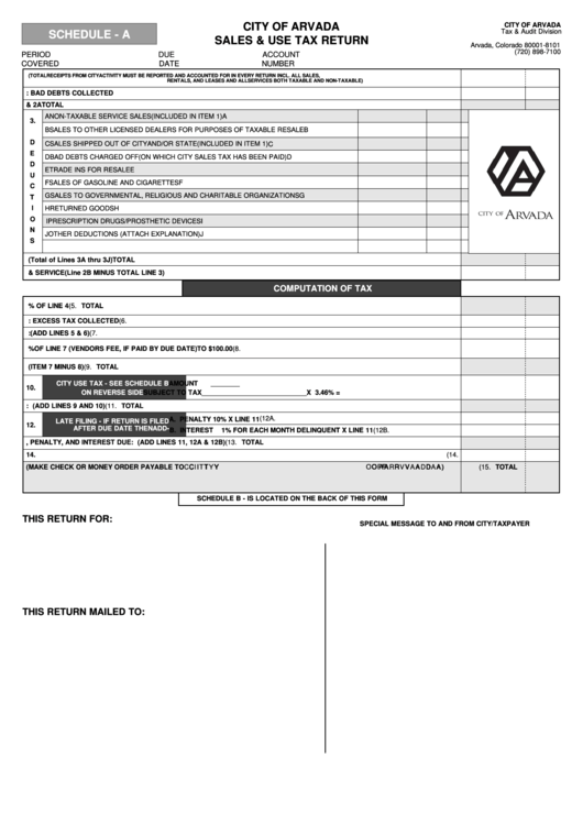 City Of Arvada Sales & Use Tax Return Printable pdf