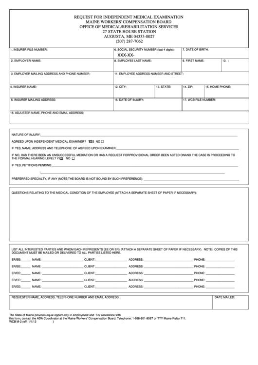 Fillable Form M-2- Request For Independent Medical Examination Printable pdf