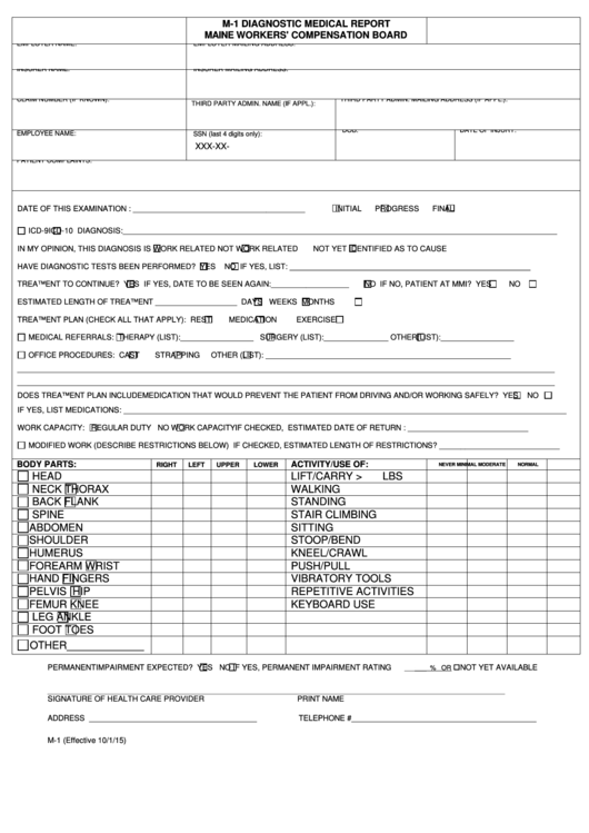 Fillable Form M-1 - Diagnostic Medical Report - Maine Workers