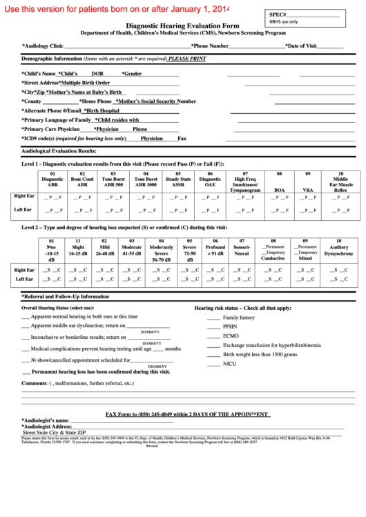 Fillable Diagnostic Hearing Evaluation Form Printable pdf