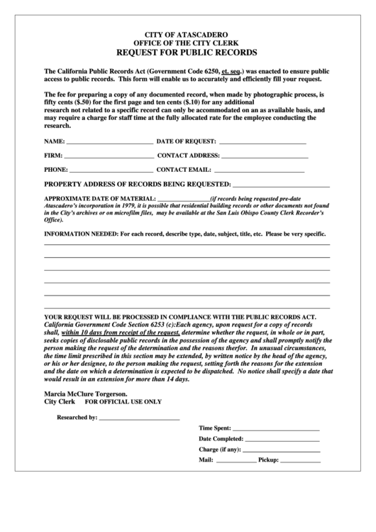 Public Records Request Form printable pdf download