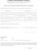 Certificate Form Of Discontinuance Of Business