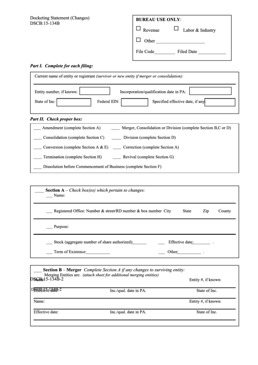 Fillable Form Dscb:15-134b - Docketing Statement (Changes) Printable pdf