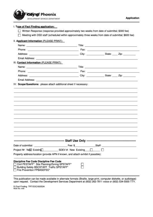 Fillable Application Form - Fact Finding - City Of Phoenix, Planning & Development Department Printable pdf