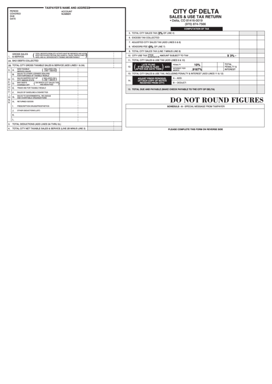 Sales & Use Tax Return Form - City Of Delta Printable pdf