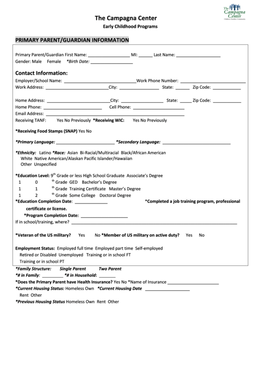 Fillable Early Childhood Programs Application Form Printable pdf