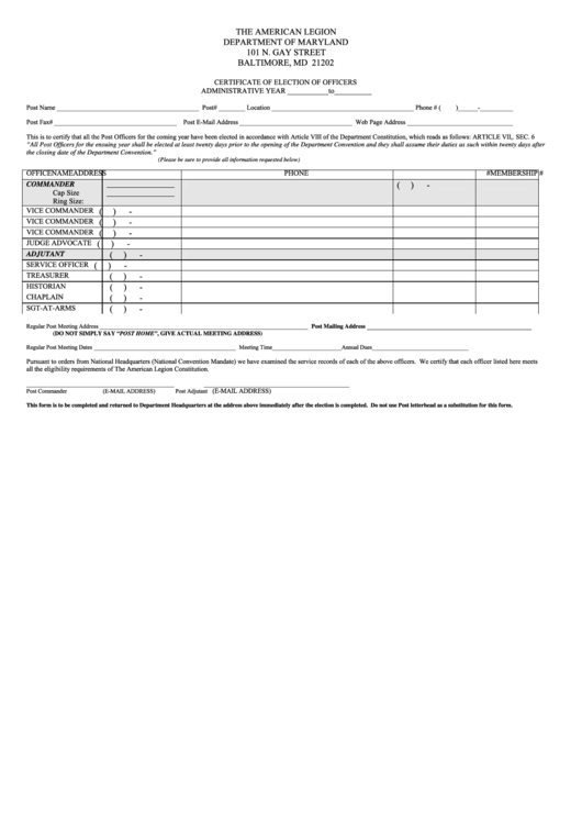 Fillable Certificate Form Of Election Of Officers Printable pdf