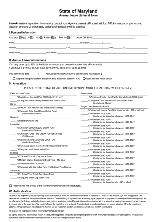 Form Nrm-9621md-Md.2 - Annual Leave Deferral Printable pdf