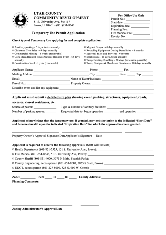 Fillable Temporary Use Permit Application Form Printable pdf