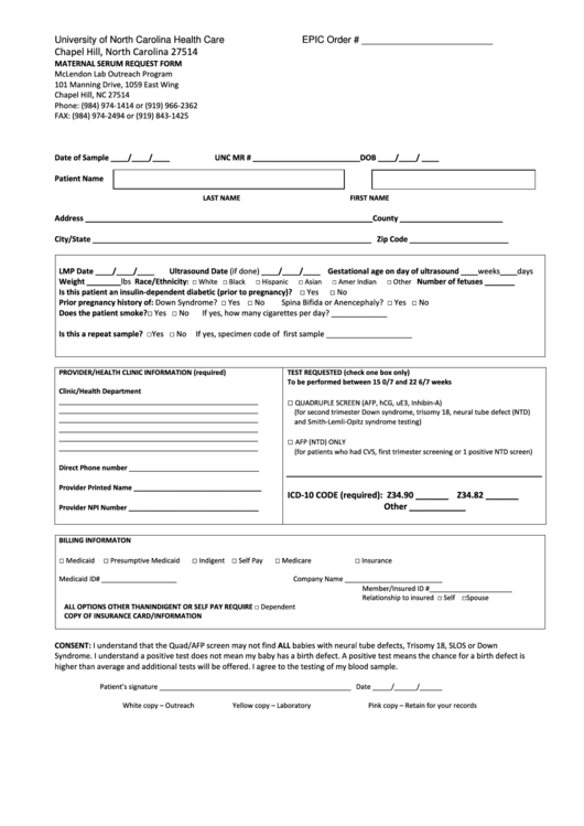 Fillable Maternal Serum Screen Request Form Printable pdf