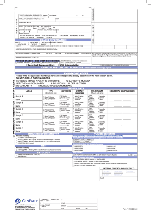 Gi Pathology Requisition - F#14146 12/15 Form Printable pdf