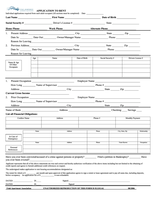 Application To Rent Form