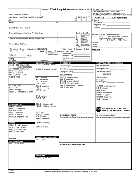 Form Ch-0022 - Stat Requisition Form Printable pdf