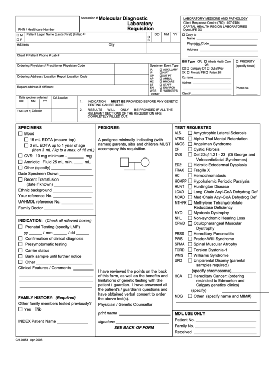 Molecular Diagnostic Laboratory Requisition Form Printable pdf