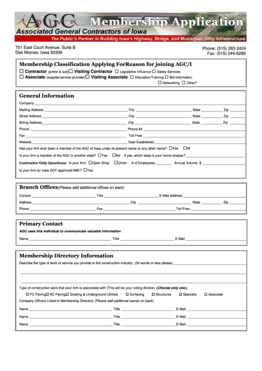 Membership Application Form Printable pdf