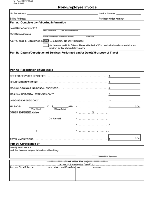 Fillable Non-Employee Invoice Form Printable pdf