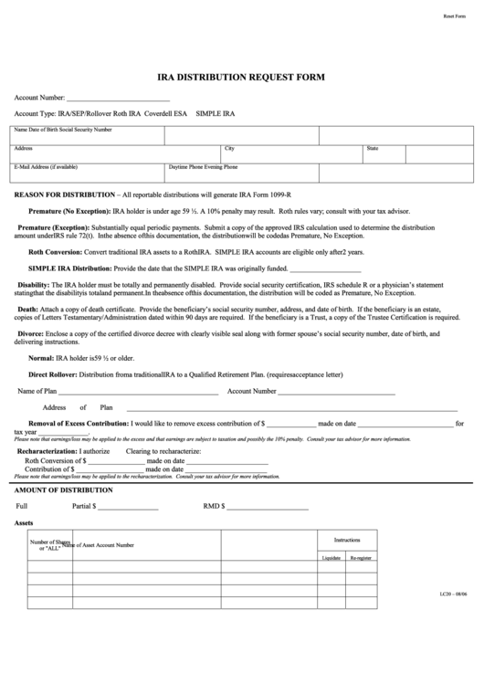 Fillable Ira Distribution Request Form Printable pdf