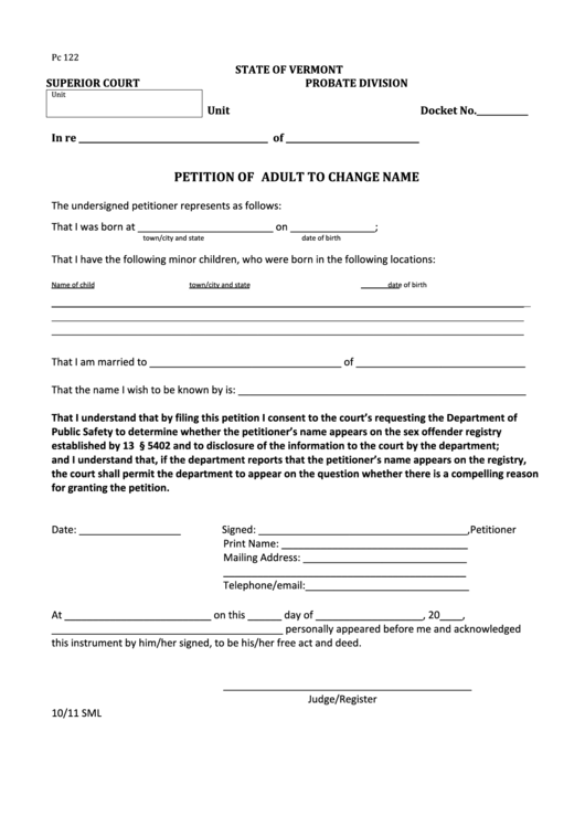 Fillable Form Pc 122 - Petition Form To Change Name Printable pdf