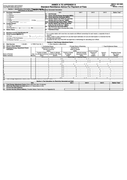 Fillable Form Nwpa-830g - Standard Remittance Advice For Payment Of Fees - Us Department Of Energy Printable pdf