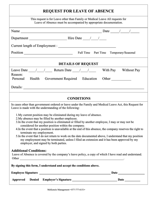 Request For Leave Of Absence Form Printable pdf