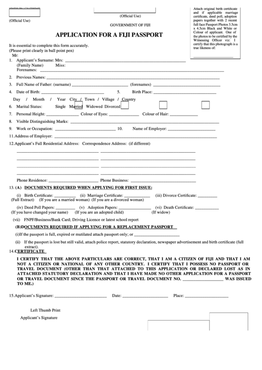 Application For A Fiji Passport Form Printable Pdf Download   Page 1 Thumb Big 