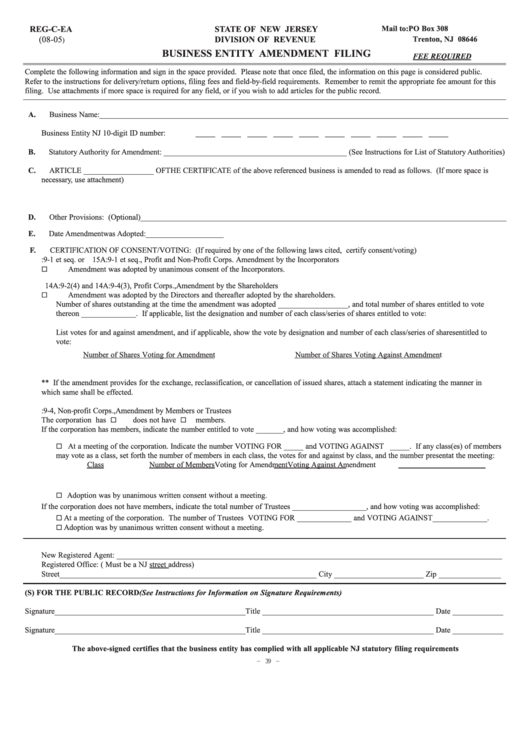 Fillable Form Reg-C-Ea Business Entity Amendment Filing printable pdf ...